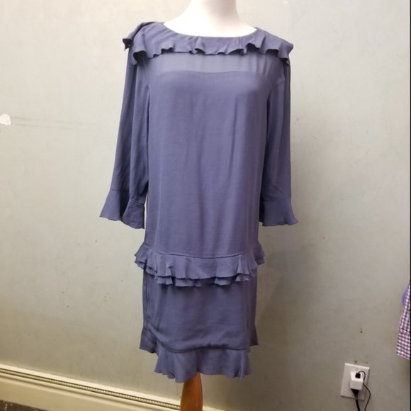 Banana Republic blue Tiered Ruffle Dress 3/4 sleeve size 2 (M21) - Picture 4 of 7